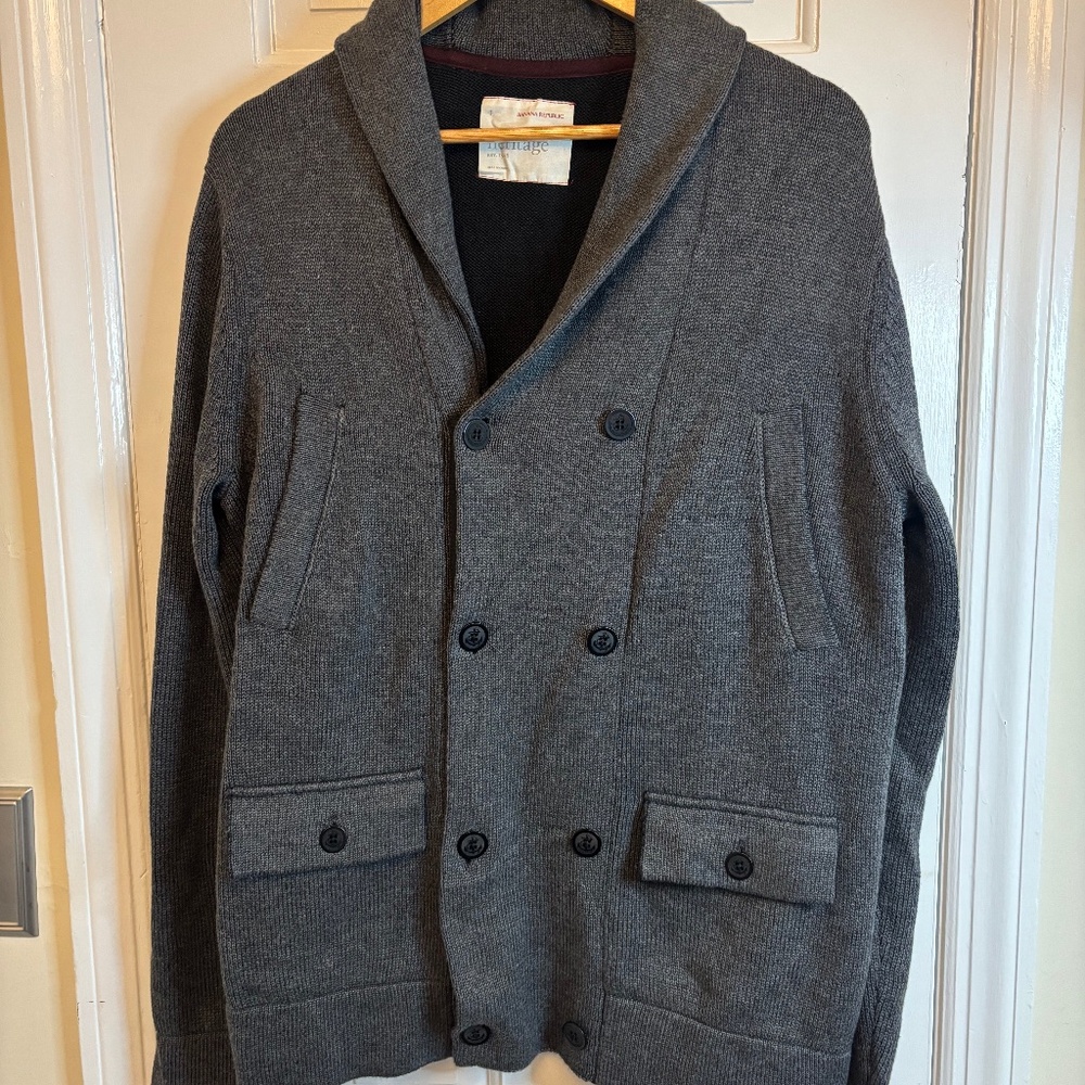 NWT Banana Republic Heritage Large Merino Wool Shawl Jacket - Dark Heather Gray